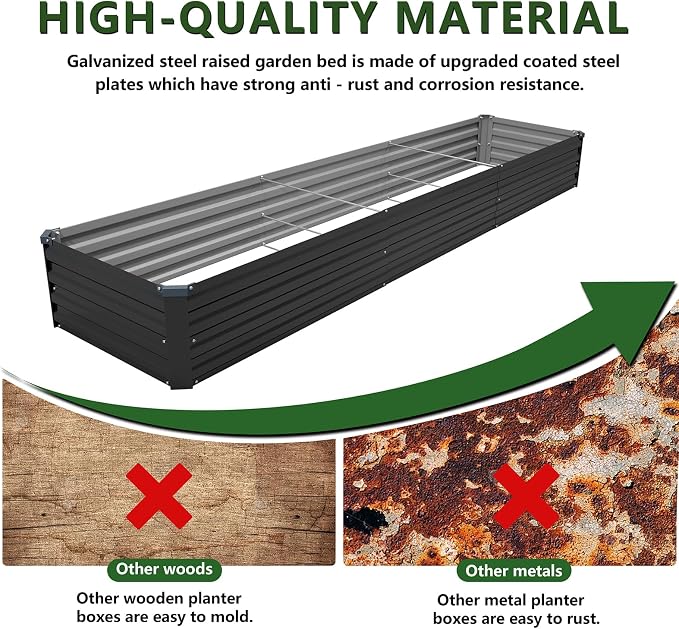 2PCS 12x2x1ft Galvanized Raised Garden Kit,Metal Planter Box,Black | Outdoor Elevated Metal Planter Box For Vegetables, Flowers & Herbs. Rustproof Galvanized Steel, Open Drainage, Easy Assembly