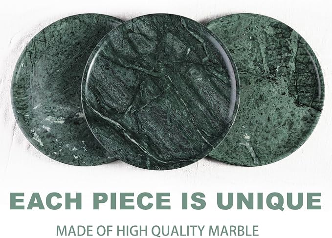 Karibiber Natural Marble Serving Tray, 11.8in Marble Round Tray, Green Stone Bathroom Tray for Countertop, Decorative Vanity Trays, Coffee Table Trays, Jewelry & Perfume Holder