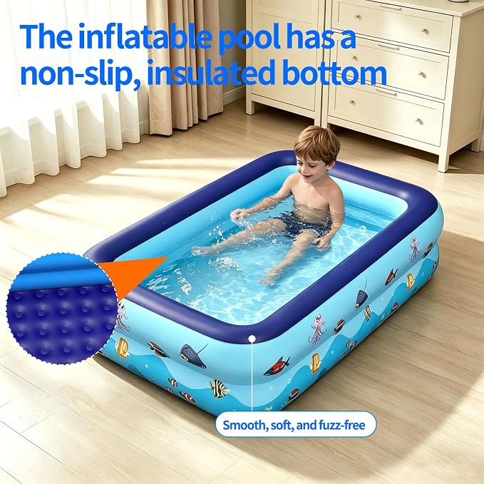 HAIKE Inflatable Pool for Adults and Kids, Summer 2 Layer Thickened Kids Pool Outdoor Water Party, Family Full-Sized Swimming Pool, Rectangle Blow Up Pool for Backyard Garden (47.2"x35.4"x19.7")