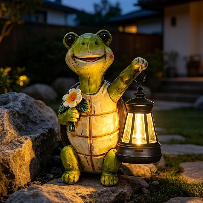 Garden Statue Outdoor,Solar Turtle Decor Lights,Resin Figurine Turtle with Solar Light for Patio,Balcony,Yard,Lawn Ornament,Perfect Garden Gift (Turtle 1)