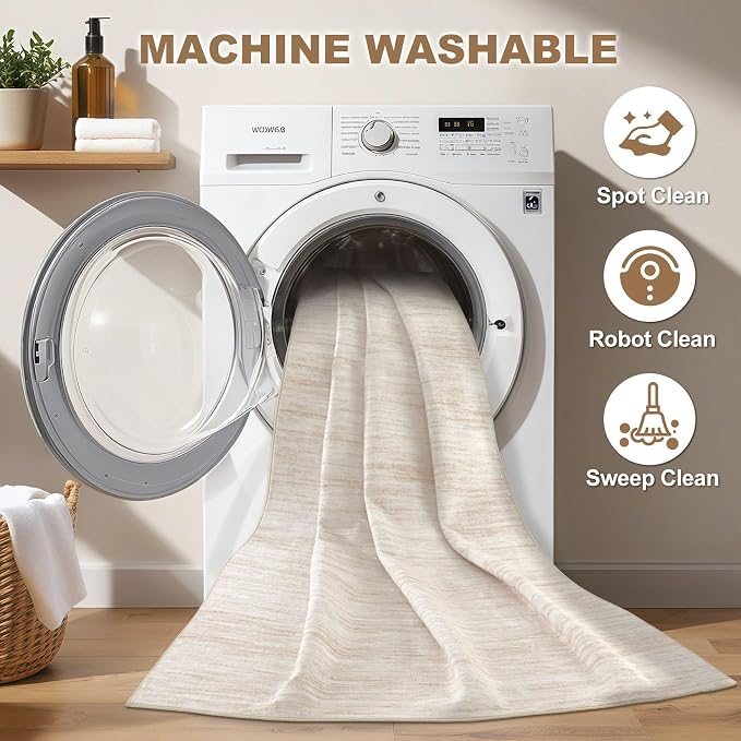Nakagishi Boho 9x12 Area Rug Living Room Rugs Machine Washable Beige | Soft, Pet & Kid Friendly, Carpet for Living Room/Bedroom/Office/Kitchen/Nursery, Daily Home Decor Stain Resistant Moroccan