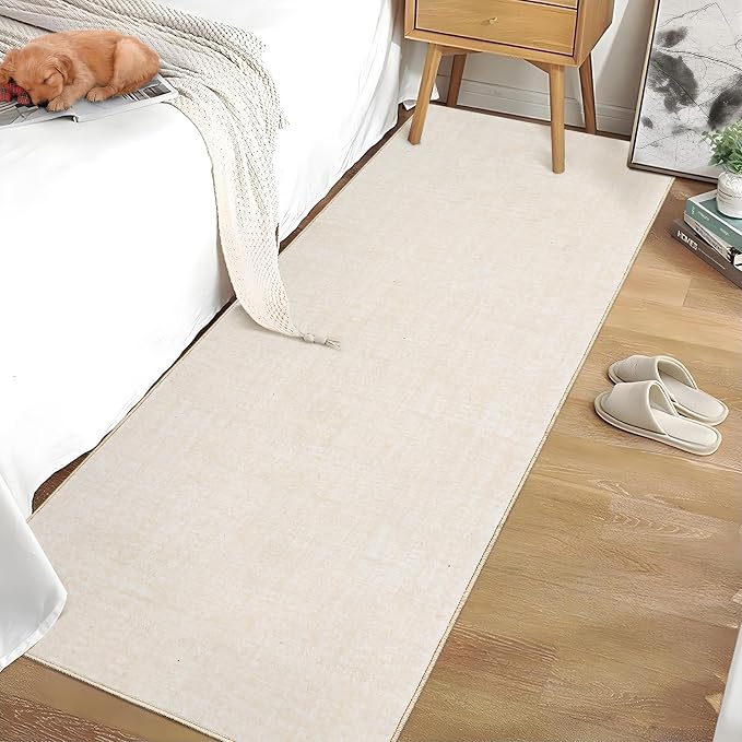 Garvee Solid Runner Rug 2x6 Washable Runners for Hallways Ivory White | Non Slip Kitchen Rugs, Modern Faux Wool Entryway Bathroom Rug Runners, Modern Abstract Rugs for Laundry Room Kitchen Bedroom
