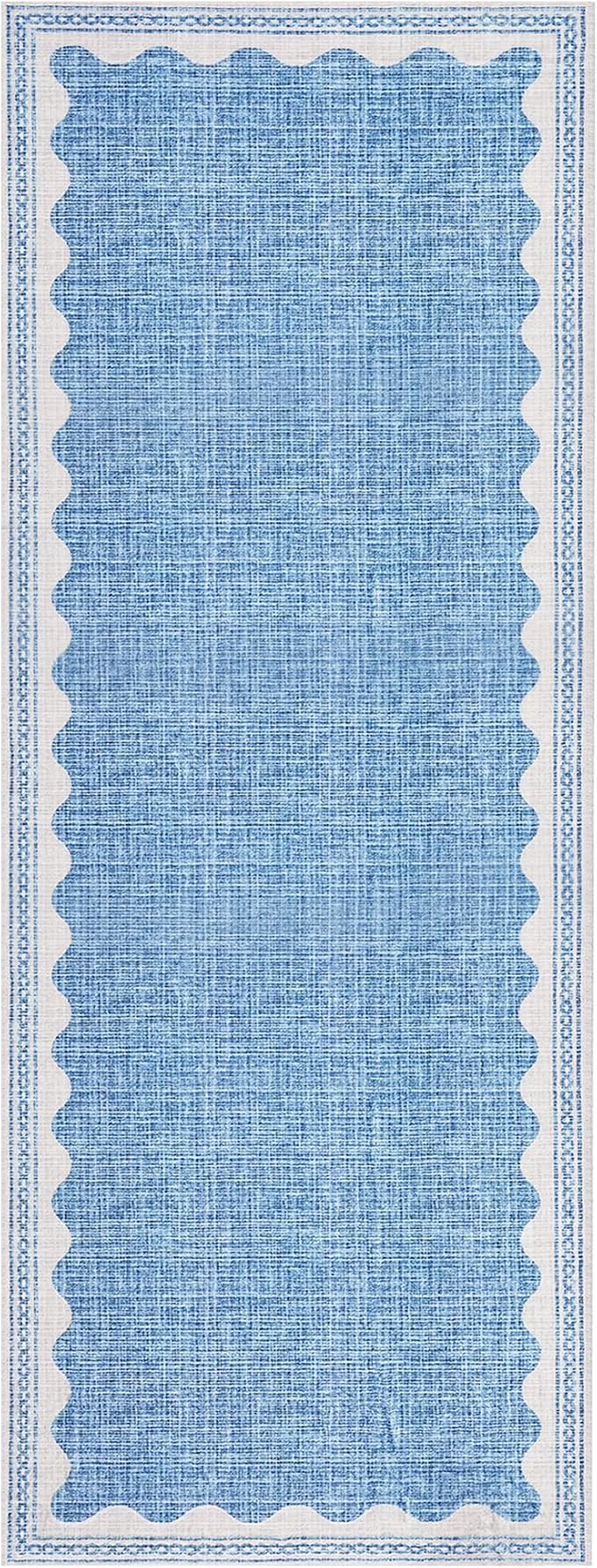 GarveeHome 2x6 Runner Rug for Hallway Washable Kitchen Rugs Non Slip Solid Blue Modern Minimalism Soft Low-Pile Scalloped Indoor Carpet for Entryway Laundry Room Floor Mats
