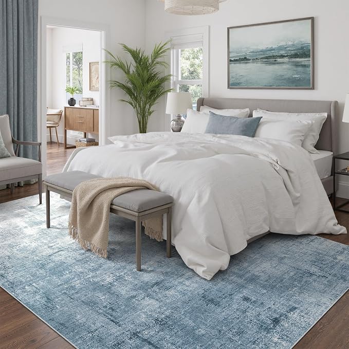 DCX Washable Abstract Area Rug 6x9, Non Slip Low Pile Rug, Blue | Easy to clean, non-shedding, soft, kid & pet friendly, with a non-slip rubber backing for living rooms, bedrooms, and offices