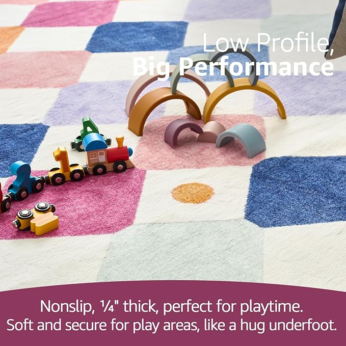 jinchan 4x6 Area Rug Colorful Kids Play Mat Washable Classroom Rug Berries | Soft, Non-Slip, Kid-Friendly, Preschool Rug, Diamond Design, Cream Background, Playroom, Nursery, Bedroom, Dorm, Daycare