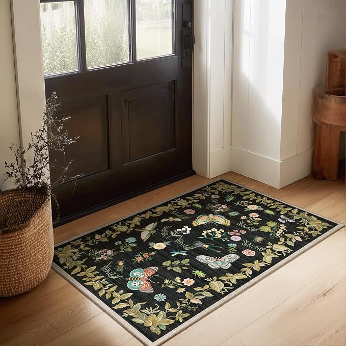 Washable Small Area Rugs for Entryway: 2x3 Throw Rug Door Mat Indoor Entrance Stain Resistant Non-Slip Low Pile Soft Carpets for Kitchen Front Door Indoor Entrance Entry Bedroom Bedside Farmhouse