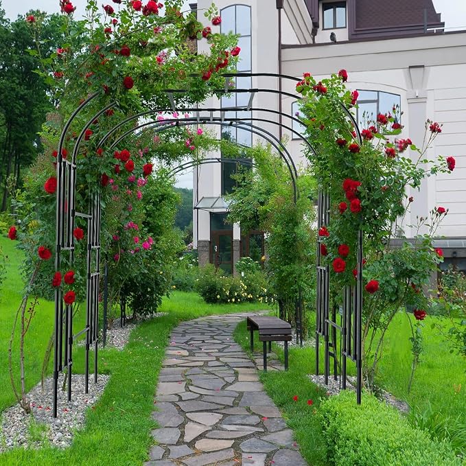 DoCred Large Garden Arch Trellis for Climbing Plants, 87'' H x 59'' L x 47'' W Outdoor Grape Vine Trellises Arch Arbor Gazebo, Grape Trellis for Climbing Plants, Courtyard and Garden Decoration, Black