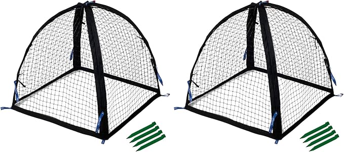 NuVue Products 32103 Pop-Up Garden Netting Pest Guard Covers with Ground Spikes, Mesh Plant Cover Tents for Pest and Animal Control, Pack of 2, Black, 36" x 36" x 38"