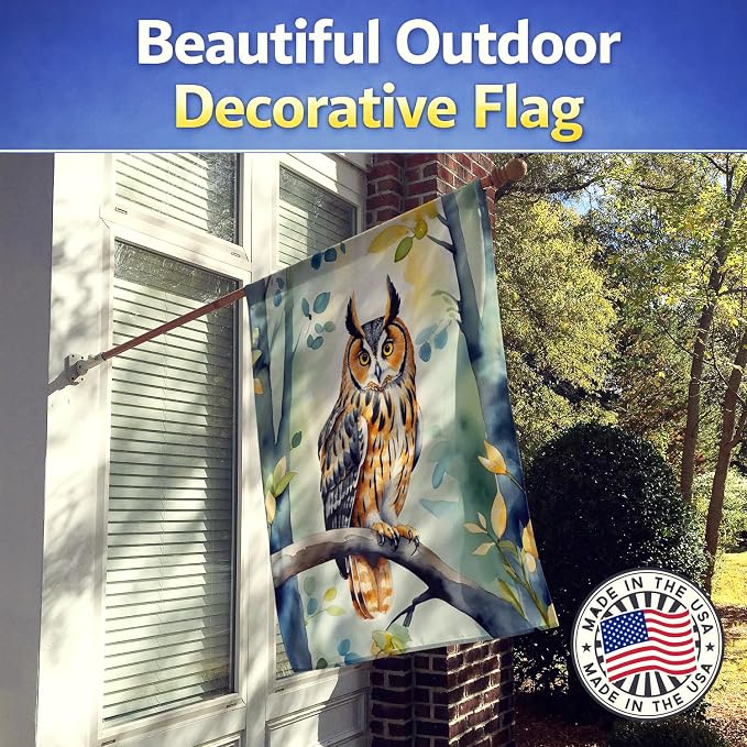 Caroline's Treasures LongEared Owl House Flag Large Porch Sleeve Pole Decorative Outside Yard Banner Artwork Wall Hanging, Polyester, House Size, Multicolor