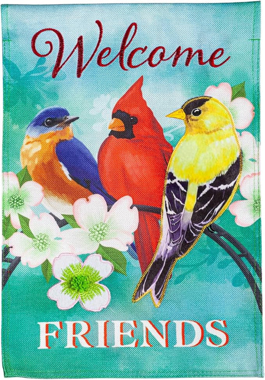 Evergreen Flag Welcome Friends Burlap Spring Garden Flags 12x18 double sided | Small Garden Flags For Outside | Welcome Spring Flag Décor for Yards Porch Gardens