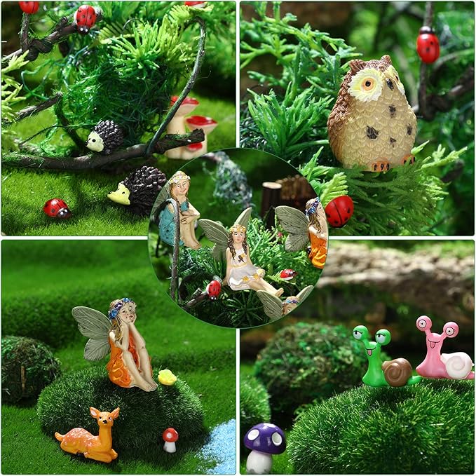 Unittype 120 Pcs Flower Fairy Garden Figurines Bulk Kit Flower Fairy Accessories for Garden Cute Mini Bridge Duck Mushroom Well Pond Micro Animal Landscape Ornaments DIY Kit for Outdoor Yard Lawn