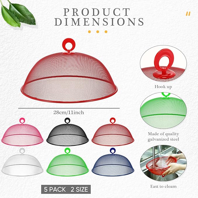 Gerrii 6 Pcs Metal Mesh Food Cover Outdoor Mesh Food Tents Dome Screen Plate Covers for Dinner Plates Reusable Fruit Fly Nets Picnic Umbrella for Table, BBQ, Camping, Party(Multicolor,11 Inch)