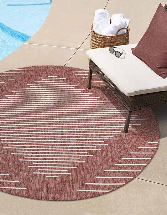 Unique Loom Outdoor Modern Collection Area Rug - Tambor (13' Round Rust Red/Ivory)