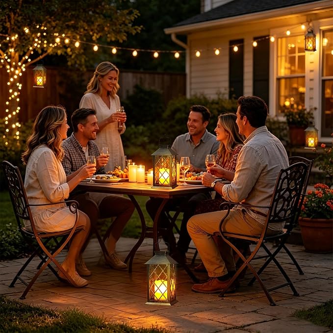 Solar Lanterns Outdoor Waterproof, 1 Pack 14'' Tempered Glass Outdoor Lanterns with Flameless Candles, Solar Hanging Lantern Decorative for Patio Porch Garden Table Deck Outside - Bronze