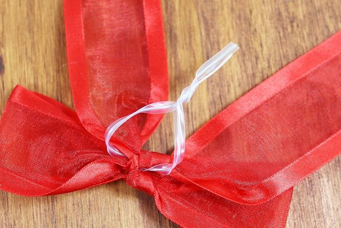 Red Pre-Tied Organza Bows with Twist Ties. Pack of 12 Satin-Edged Fabric Bows Made of 1-1/2" Ribbon. Bow Measures 4" Wide (12, Red)