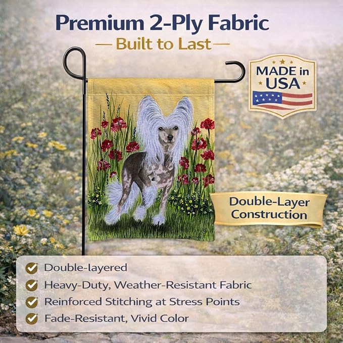 Caroline's Treasures SS8185GF Chinese Crested Garden Flag Mailbox Flag Decorative Yard Flag Banner Outside Patio Artwork Yard Flower Beds, Garden Size, Multicolor