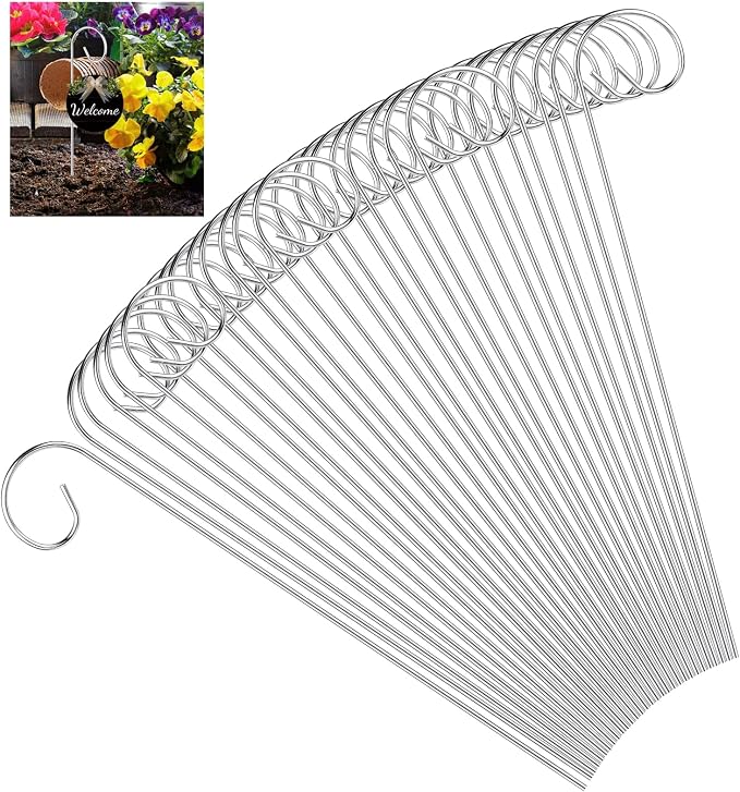 30 Pcs 30 cm/11.81 in Silver Plant Stake, Rustproof Curled Tip Plant Label Hooks for Pots, Bend-Resistant Garden Label Hooks for Outdoor Flowers, Vegetables, Planters, Containers, Greenhouse