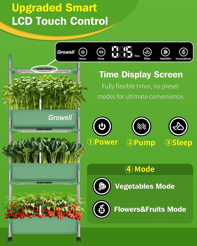 Growell 81 Pods Hydroponics Growing System Kit with Independent Water Pump | Vertical Indoor Herb Garden with 2 Light Modes & 2 Timer, Smart Water Circulation, 42L Water Tank, Movable & Space-Saving