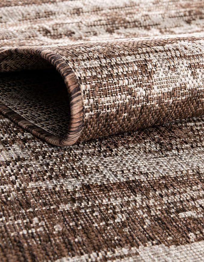 Unique Loom Outdoor Modern Collection Area Rug - Cartago (10' x 14' 1" Rectangle, Brown/ Ivory)