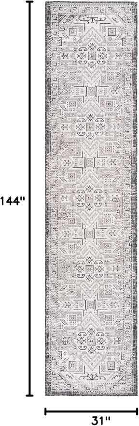Unique Loom Outdoor Aztec Collection Area Rug - Coba (2' 7" x 12' Runner, Charcoal Gray/ Ivory)