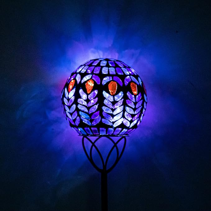 VCUTEKA Decorative Solar Garden Lights, 6" Mosaic Globe Outdoor Stake | Mosaic Glass Design with Solar Light, Weather Resistant, Auto On/Off and Metal Stake Design For Lawn and Patio, Black