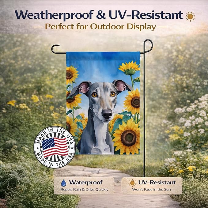 Caroline's Treasures DAC6096GF Greyhound in Sunflowers Garden Flag Mailbox Flag Decorative Yard Flag Banner Outside Patio Artwork Yard Flower Beds, Garden Size, Multicolor