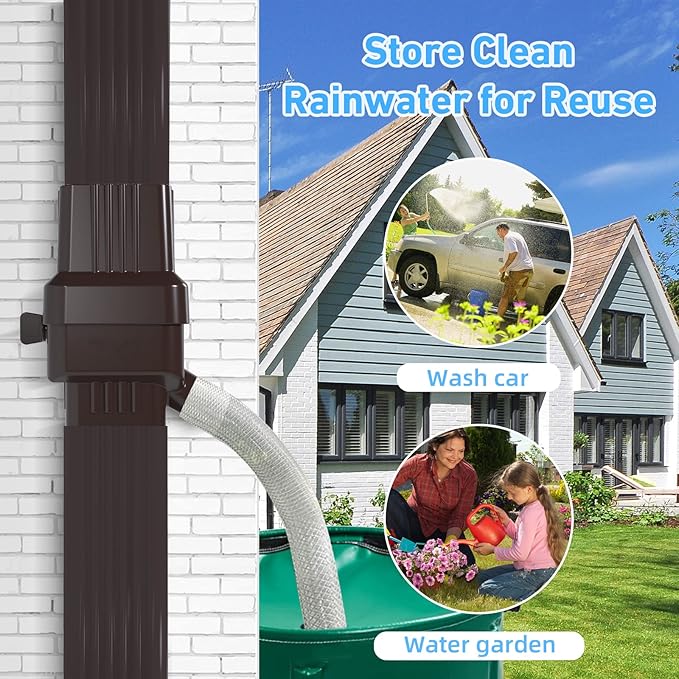 Rainwater Collection System,for 2"X3"Downspout Diverter with Adjustable Collection Capacity, Rain Barrel Diverter Kit RainWater Catching (2X3, White 2set)