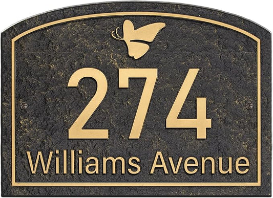 Handcrafted Address Plaque for Yard Outside House Sign, House Number Garden Wall Sign, 911 Visibility Signage, Any Font, 10 x 7 inches (Gold)