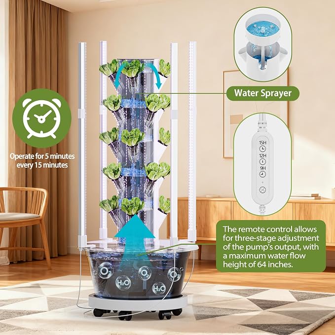SPECILITE Hydroponics Growing System Kit with Grow Light, 5 Tiers 20 Pods | with Wheels, Pump & Timer, 30L Large-Capacity Water Tank, Automatic Watering System, Beginner-Friendly, Hydroponic Tower