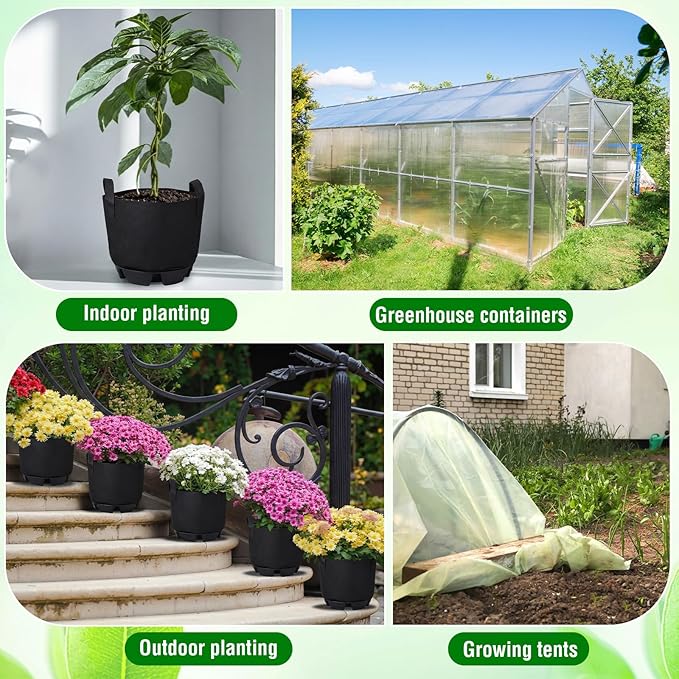 Jingmore 6 Set 5 Gallon Grow Bag Self Watering Fabric Pot Base Automatic Watering System Plant Nonwoven Grow Bag Handle Plant Saucer Elevate Flower Tray for Garden Indoor Outdoor Greenhouse (Black)