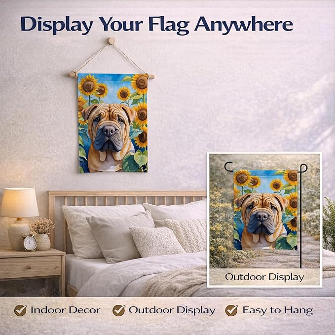 Caroline's Treasures DAC6159GF Shar Pei in Sunflowers Garden Flag Mailbox Flag Decorative Yard Flag Banner Outside Patio Artwork Yard Flower Beds, Garden Size, Multicolor