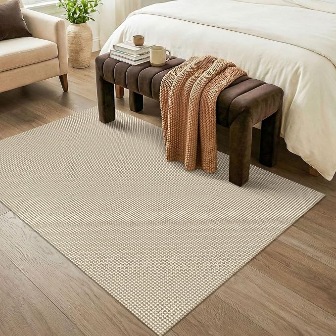 KOZYFLY Washable Area Rug 4x6 ft Non Slip Rubber Backed Living Room Rugs Braided Woven Cotton Kitchen Rugs Indoor Outdoor Entryway Rug for Dining Living Room Bedroom, Ivory/Camel/Brown