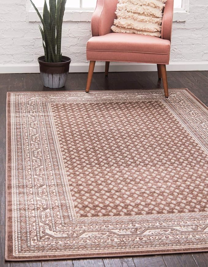 Unique Loom Williamsburg Collection Traditional Border with Dotted Center Area Rug, Rectangular 7' 1" x 10' 0", Brown/Beige