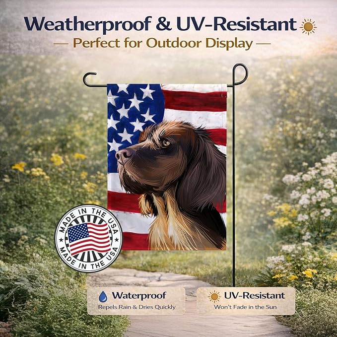 Caroline's Treasures CK6645GF Picardy Spaniel Dog American Flag Garden Flag Mailbox Flag Decorative Yard Flag Banner Outside Patio Artwork Yard Flower Beds, Garden Size, Multicolor