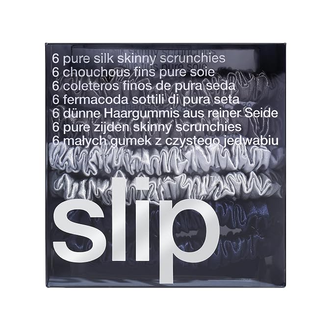 slip Skinnies The Midnight Collection | Pure Silk Skinny Scrunchies Set | 100% Mulberry Silk, Anti-Crease, Ultra Soft, Gentle on Hair, Prevents Breakage | Set of 6, Stylish & Durable