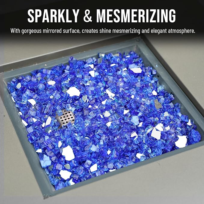 Skyflame High Luster 10-Pound Fire Glass for Fire Pit Fireplace Landscaping, 1/2-Inch Cobalt Blue Reflective