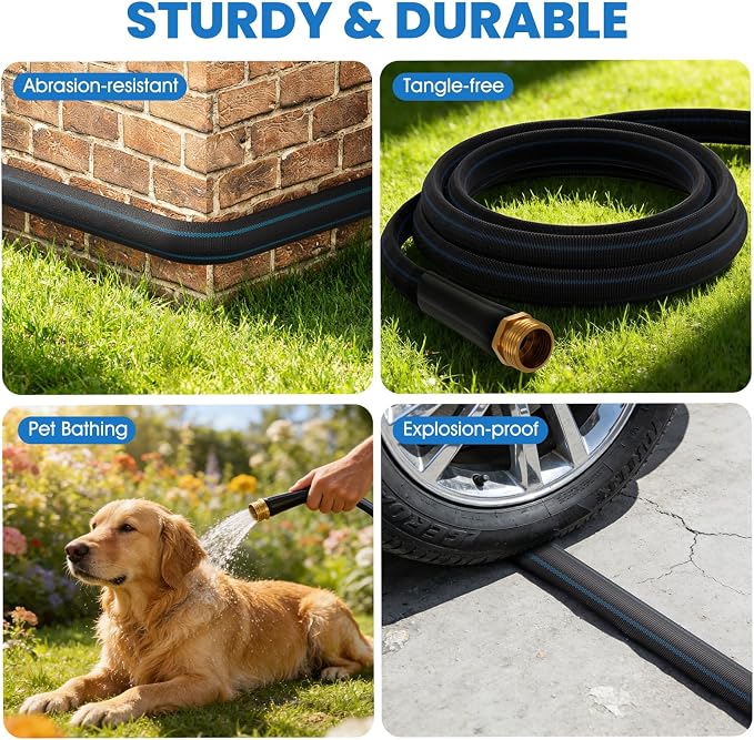 50FT Non-Expanding Garden Hose, Ultra-Lightweight Water Hose, Kink-Free, Burst-Resistant, Durable & Flexible Hose, All-Weather Outdoor Hose for Lawn & Garden, Car Washing