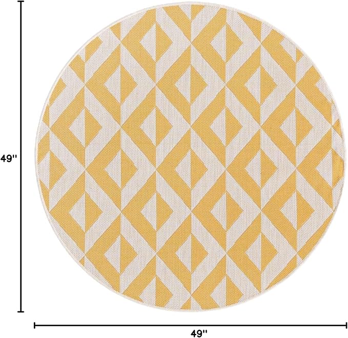 Unique Loom Jill Zarin Outdoor Collection Area Rug - Napa (4' 1" Round, Yellow/ Ivory)