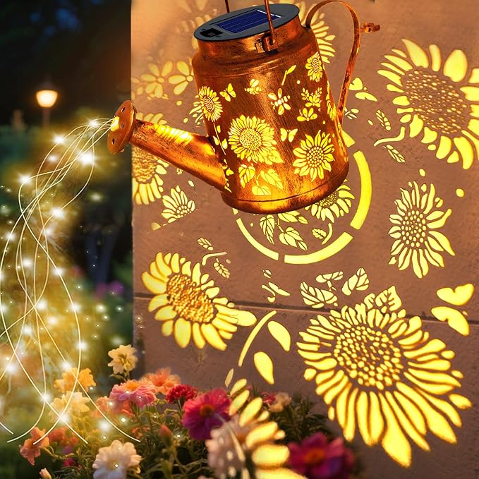 VOOKRY Solar Lights Outdoor Waterproof, Sunflower Metal Solar Watering Can Lights, Gifts for Women Mom Birthday, Hanging Lantern Decorative Garden Decor Yard Light for Outside Patio Lawn Porch