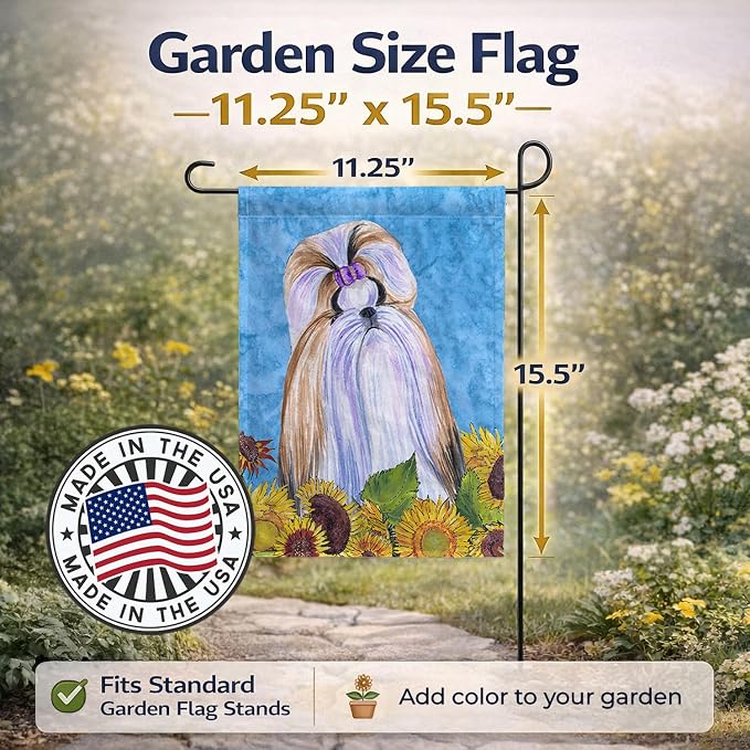 Caroline's Treasures SS4234GF Shih Tzu in Summer Flowers Garden Flag Mailbox Flag Decorative Yard Flag Banner Outside Patio Artwork Yard Flower Beds, Garden Size, Multicolor