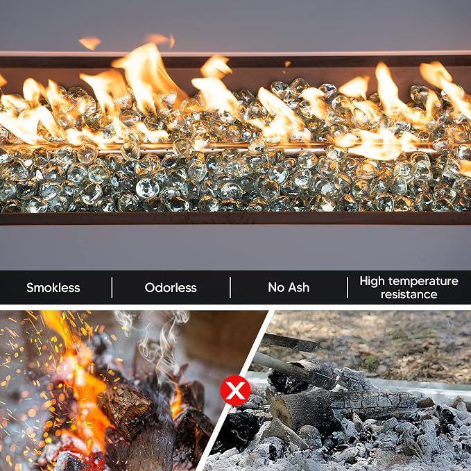 Mr. Fireglass 10 Pounds Diamond Fire Glass, 1 inch High Luster Reflective Fire Pit Glass Rocks for Propane & Natural Gas Fire Pits Fireplace & Lanscape, Crystal Ice