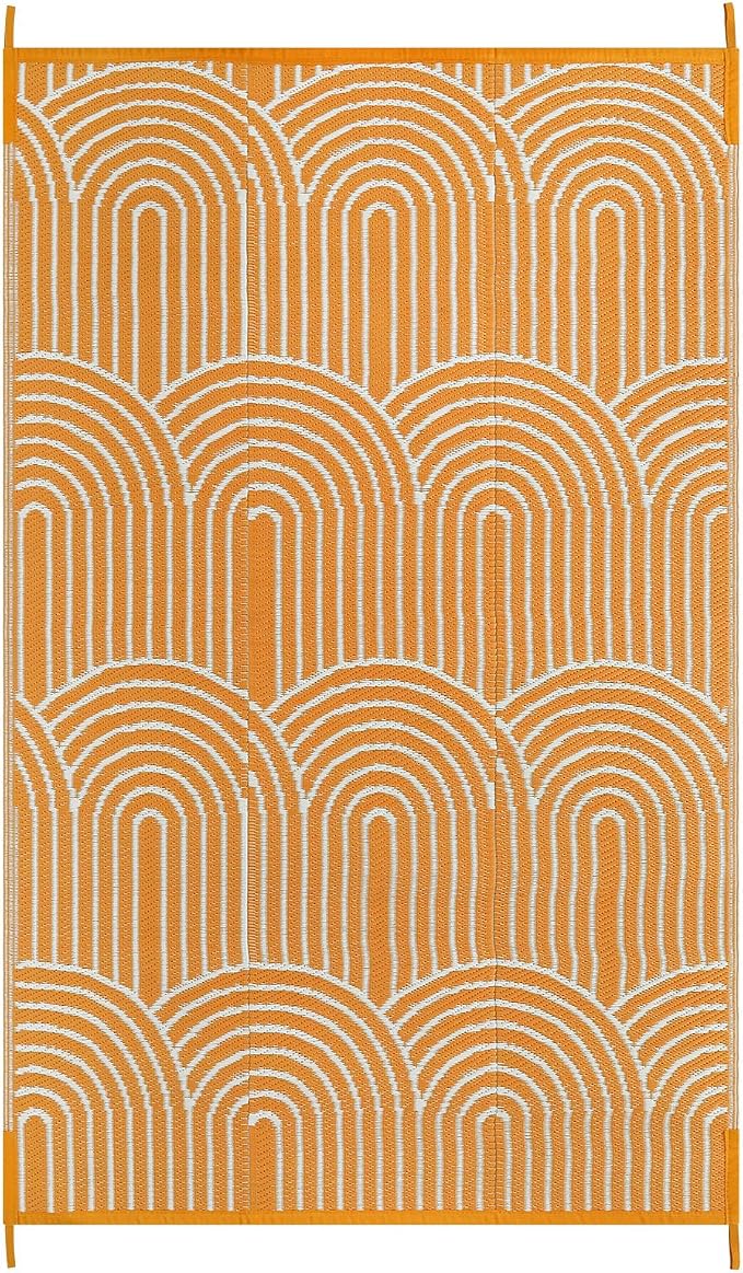 Anidaroel Outdoor Rug 5’x8’ Waterproof, Reversible Rainbow Outdoor Plastic Straw Outside Area Rug, RV Camping Rug for Porch, Balcony, Backyard, Camper, Pool Deck (Orange,5‘x8')