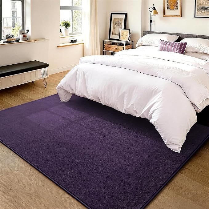 Vasofe 5x7 Minimalist Washable Area Rugs for Bedroom Living Room Classroom | Modern Soft Memory Foam Rug for Kids Nursery, Low Plie Indoor Carpet for Dorm Dining Office Bedside Room Decor, Purple
