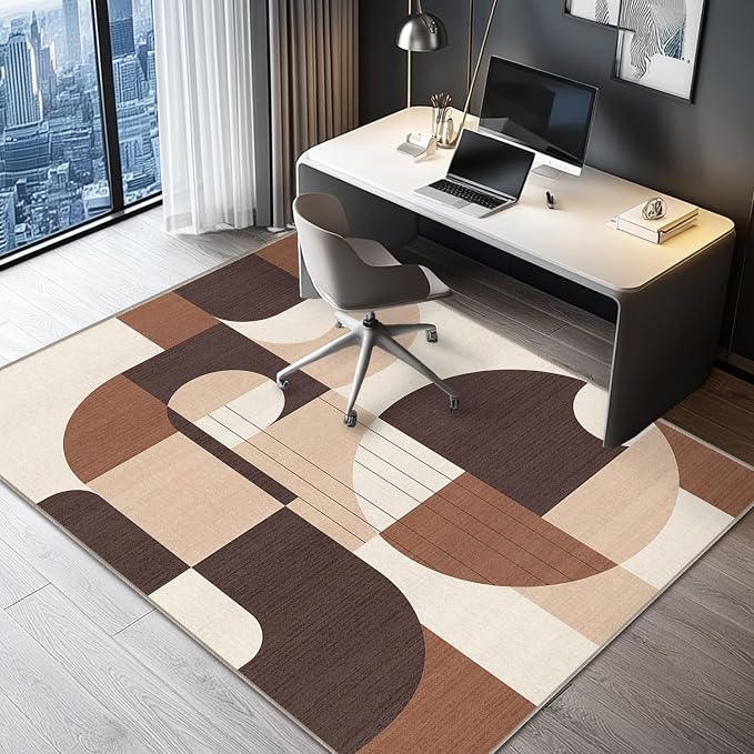 4x6 Brown Geometric Area Rug for Living Room Bedroom Entryway Modern Abstract Rug Machine Washable Non-Slip Carpet for Bedside Dining Room Office