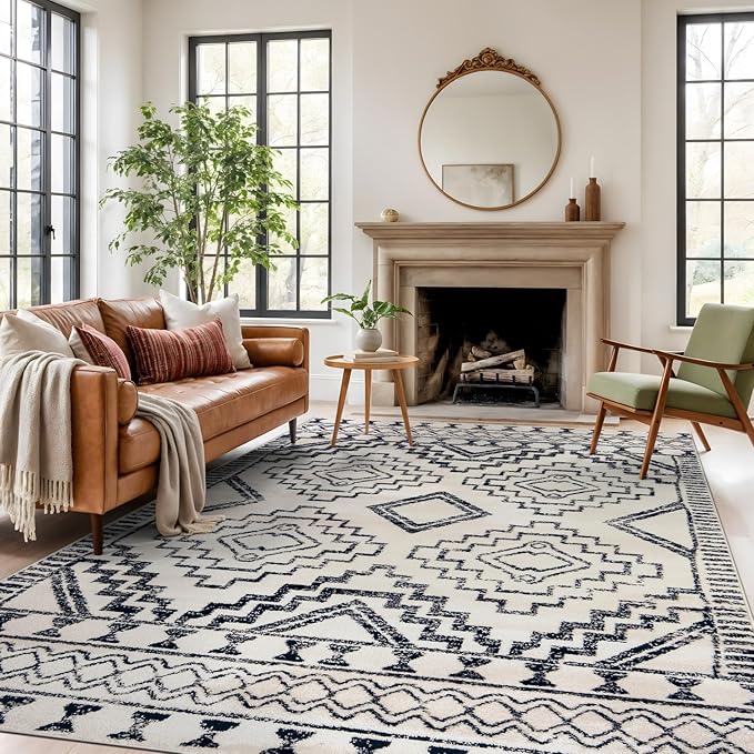 Rugshop Southwestern Geometric Tribal Boho Area Rug Soft Cream 7' 10" x 10' | Rectangular, Size 7' 10" x 10', Living Room, Bedroom, Dining Room, Home Office, Kitchen, Entryway, Hallway, Nursery, Bedside