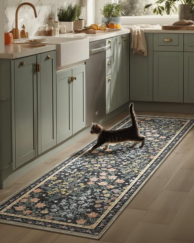 Washable Kitchen Rug Runners for Hallways: 2'x6' Entryway Rug with Non Slip Backing Low Pile Soft Indoor Floor Carpet Runner for Kitchen Laundry Room Entry Bedroom Hallway