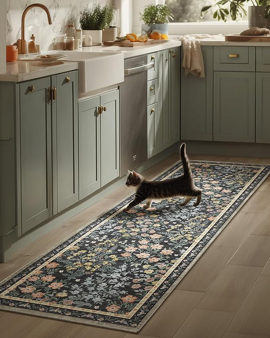 Machine Washable Rug Runners for Hallways: 2'6"x8' Kitchen Rugs Stain Resistant Non Slip Low Pile Soft Carpet Runner Rug for Entryway Bedroom Indoor Bedside Bathroom Laundry Room Farmhouse