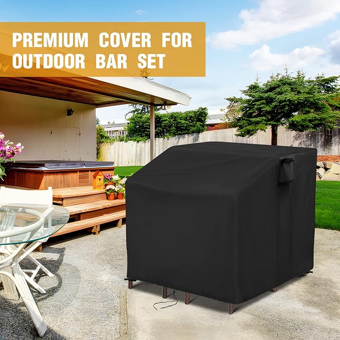 41 Inch Patio Bar Set with Stool Cover for Wicker 5 Piece Patio Furniture | 41x38x40,Waterproof Dustproof Heavy Duty Oxford Fabric,for Outdoor Balcony Wicked Bar Table