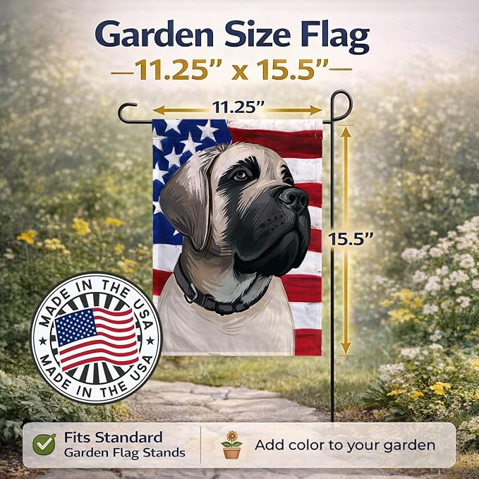 Caroline's Treasures CK6513GF English Mastiff Dog American Flag Garden Flag Mailbox Flag Decorative Yard Flag Banner Outside Patio Artwork Yard Flower Beds, Garden Size, Multicolor