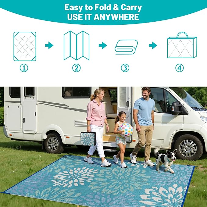 HEBE Waterproof Outdoor Rug 6x9 for Patios, Floral Reversible Plastic Straw Rug Patio Mat, Indoor Outdoor Carpet RV Mat Camping Rug for Deck, Camper, Porch, Balcony, Backyard, Picnic
